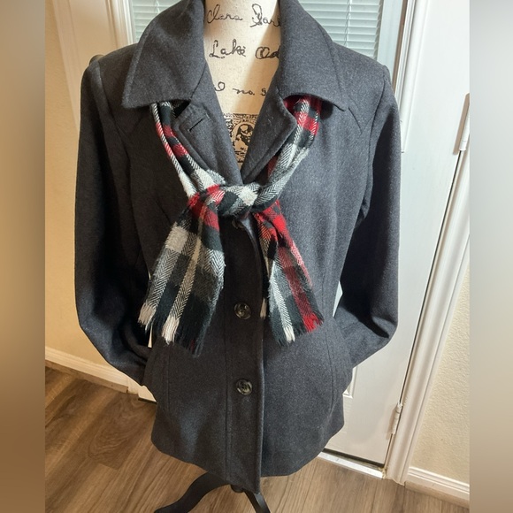 London Fog Womens Gray Wool Blend Long Sleeve Pea Coat With Scarf Size X-Large - Picture 1 of 15